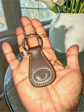 Dooney & Bourke Brown Leather Key Fob with Yellow Stitching